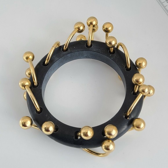 Eddie Borgo Bangle Black and Gold Tone Ball 3/4 Rings Bracelet - Picture 4 of 6
